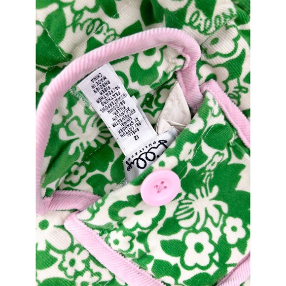 Lilly Pulitzer Green Ivory Floral Reversible Quilted Down Girl's Vest Corduroy - Picture 5 of 5